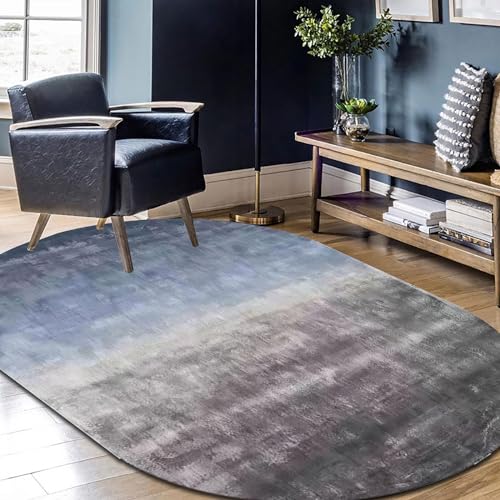 Jwujnxaq Teppich Groß Oval Wohnzimmer Deko Modern Design rutschfest Kurzflor Waschbarer Teppich Schlafzimmer Balkon Blau Grau Braun Farbverlauf Abstrakte Tinte, 200 x 290 cm