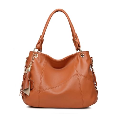 HIOPOIUYT 2023 Umhängetasche mit Quasten, Vintage-PU-Umhängetasche für Damen, Handtasche, lässig, modische Tasche, Gelbbraun