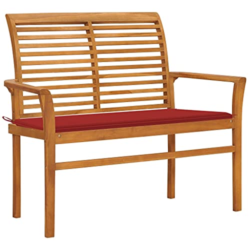 KLYEON Gartenbank mit Roter Auflage 112 cm Massivholz Teak, Terrassen Sitzmöbel