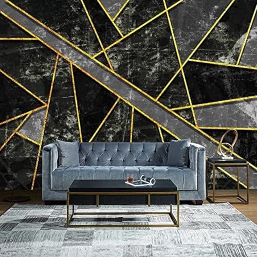 XLMING Schwarz Gold Abstrakt Geometrisch Deluxe 3D Tapete Wohnzimmer Sofa Schlafzimmer Esszimmer Home Dekoration Wand-250cm×170cm