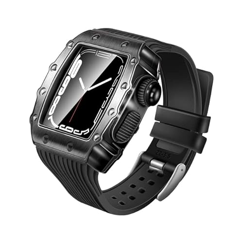 TONECY Gummi-Armband für Apple Watch 7, 45 mm, Metall, Edelstahl, Schutzhülle und Armband für iWatch 7, 6, 5, 4, 3, SE, 44 mm, 41 mm, 40 mm (Farbe: Preto, Größe: für iWatch 45 mm)