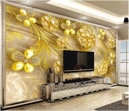 Goldschmuck Blume 3D Tapete Poster Restaurant Schlafzimmer Wohnzimmer Sofa TV Dekorative Wand-300cm×210cm