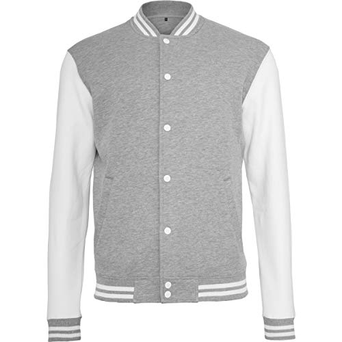 Build Your Brand Herren Sweat College Jacket Jacke, per pack Mehrfarbig (H.Grey/White 00659), XX-Large (Herstellergröße: XXL)