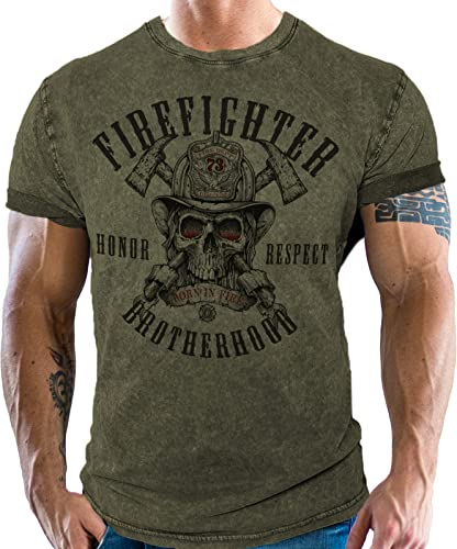 T-Shirt im Used Vintage Retro Look für Männer bei der Feuerwehr - Firefighter Brotherhood 3XL