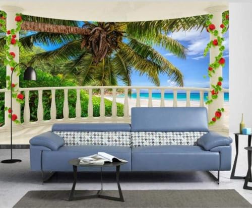 Strand Meerblick Kokosnussbaum 3D Tapete Poster Restaurant Schlafzimmer Wohnzimmer Sofa TV Dekorative Wand-150cm×105cm