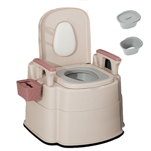 lwjunmm Tragbare Mobile Premium-Toilette Für Ältere Schwangere Frauen Mit Armlehnen Und Abnehmbarem Inneneimer. rutschfeste Toilette Für Krankenhauscamping Im Innen,Room+Toilet-Green-Hardpad