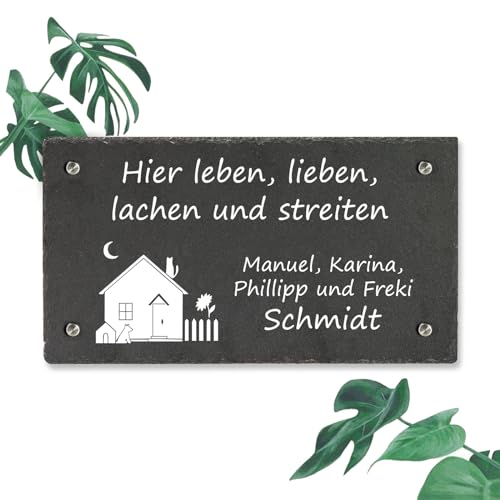 Personalisiertes Türschild aus Schiefer | Individuelles Namensschild mit Gravur | Hochwertige Natursteinoptik | Gravierte Hausschilder Klingelschilder mit Namen | Einzigartiges Geschenk