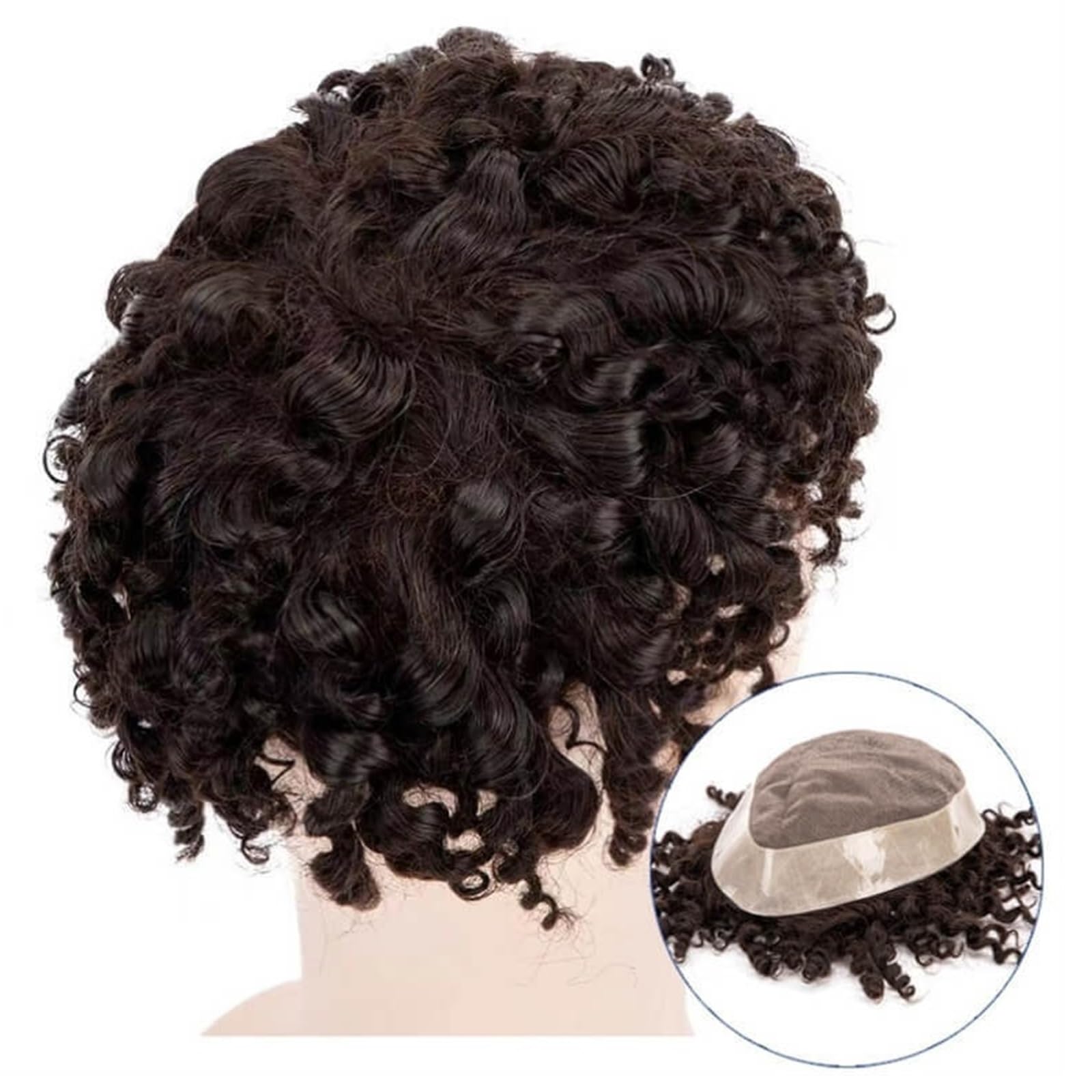 Perücke Männer Verworrene lockige Perücke for Männer, feines Mono-Oberteil und PU-Haar-Toupet, atmungsaktive männliche Haarprothese, Kapillare, 17,8 cm, weiches Echthaar, Systemeinheit Toupet für Herr