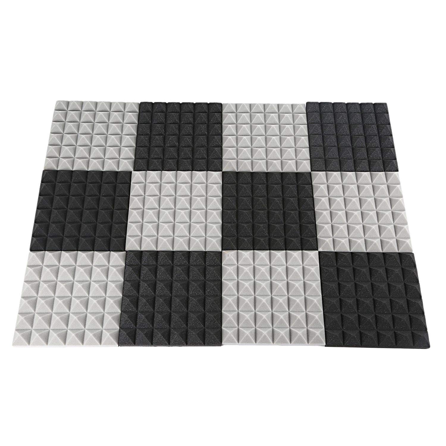 Seprendi Akustikschaum, Akustikschaumplatten, Schallschutzschaum, Akustikplatten, Studio Schaumstoff 2 Zollx12 Zollx12 (12Pack) Schwarz+