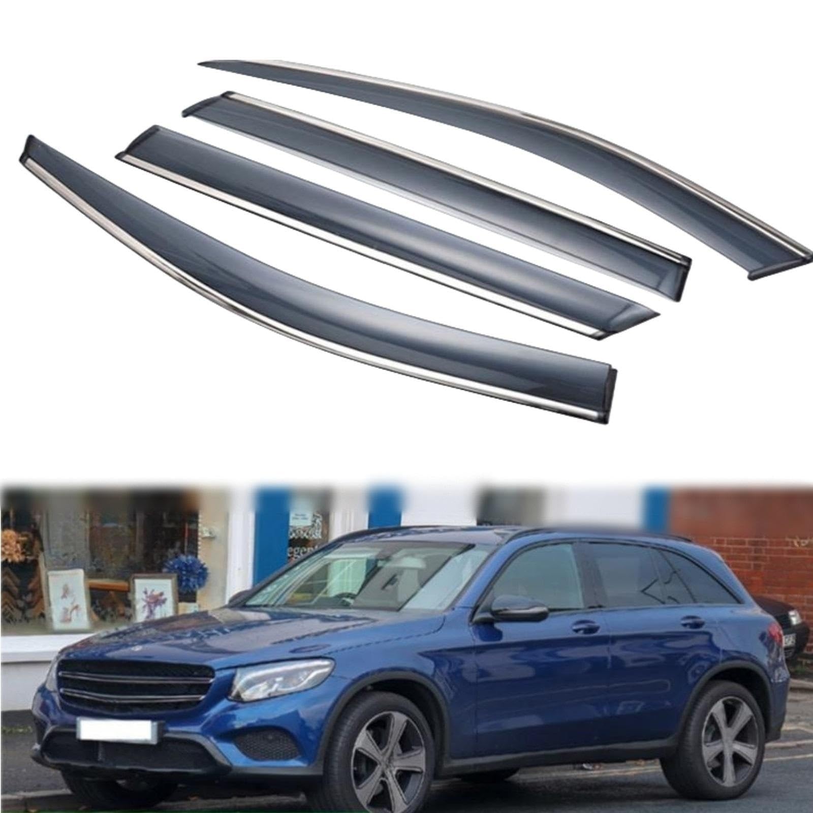 MINIKS 4 Stück Auto Windabweiser Für Benz GLC-Class X253 C253 GLC200 220 250 300 350 2016-2019, Auto Seitenfensterabweiser Auto Autofenster Windabweiser Wind Regenabweiser Visier ZubehöR