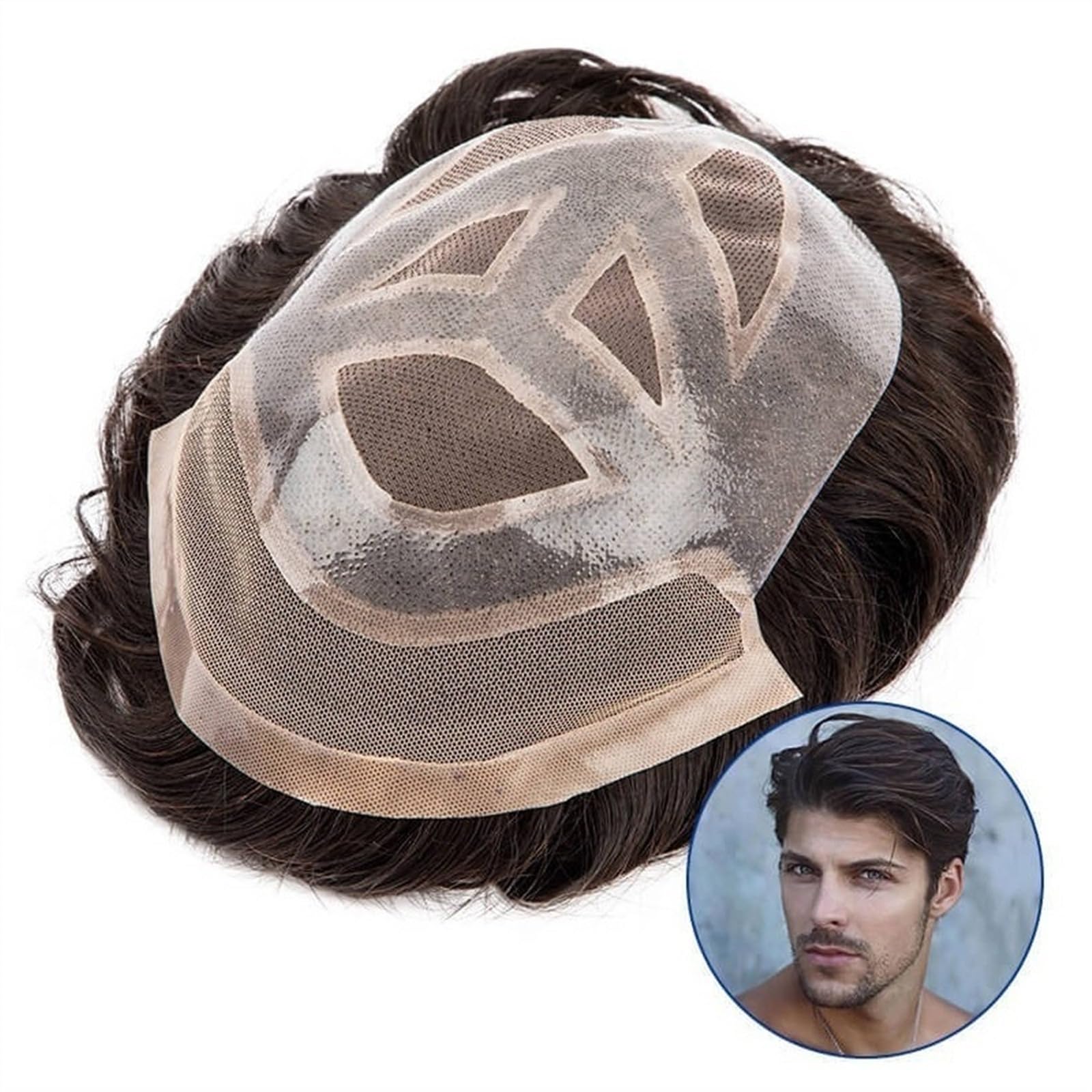 Toupet für Männer Men Hair Units Herren-Toupet, indisches Echthaar, Perücke, Mono und Pu, mit Spitzenfront, Haar-Toupet, 15,2 cm, atmungsaktives Haarersatzsystem #1B, Herren-Haarteil Männer Haarersatz