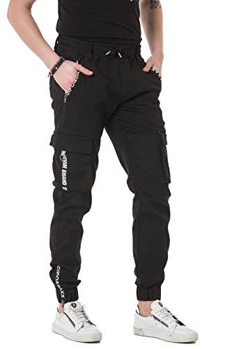 Cipo & Baxx Herren Hose Sporthose Cargo Freizeit Baumwolle CD788 Schwarz W42-L32