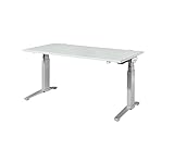 SCHÄFER SHOP Genius Schreibtisch PLANOVA ERGOSTYLE, elektrisch höhenverstellbar, C-Fuß, B 1600 x T 800 x H 645-1305 mm, lichtgrau/weißaluminium