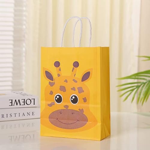 Kreative Cartoon-Papiertüte mit Griffen, niedlicher Zoo, Papiertüte, Kleidung, Einkaufstasche, Geschenkverpackung, Papiertüte, Großhandel-Giraffe, 27 x 21 x 11 cm, 40 Stück