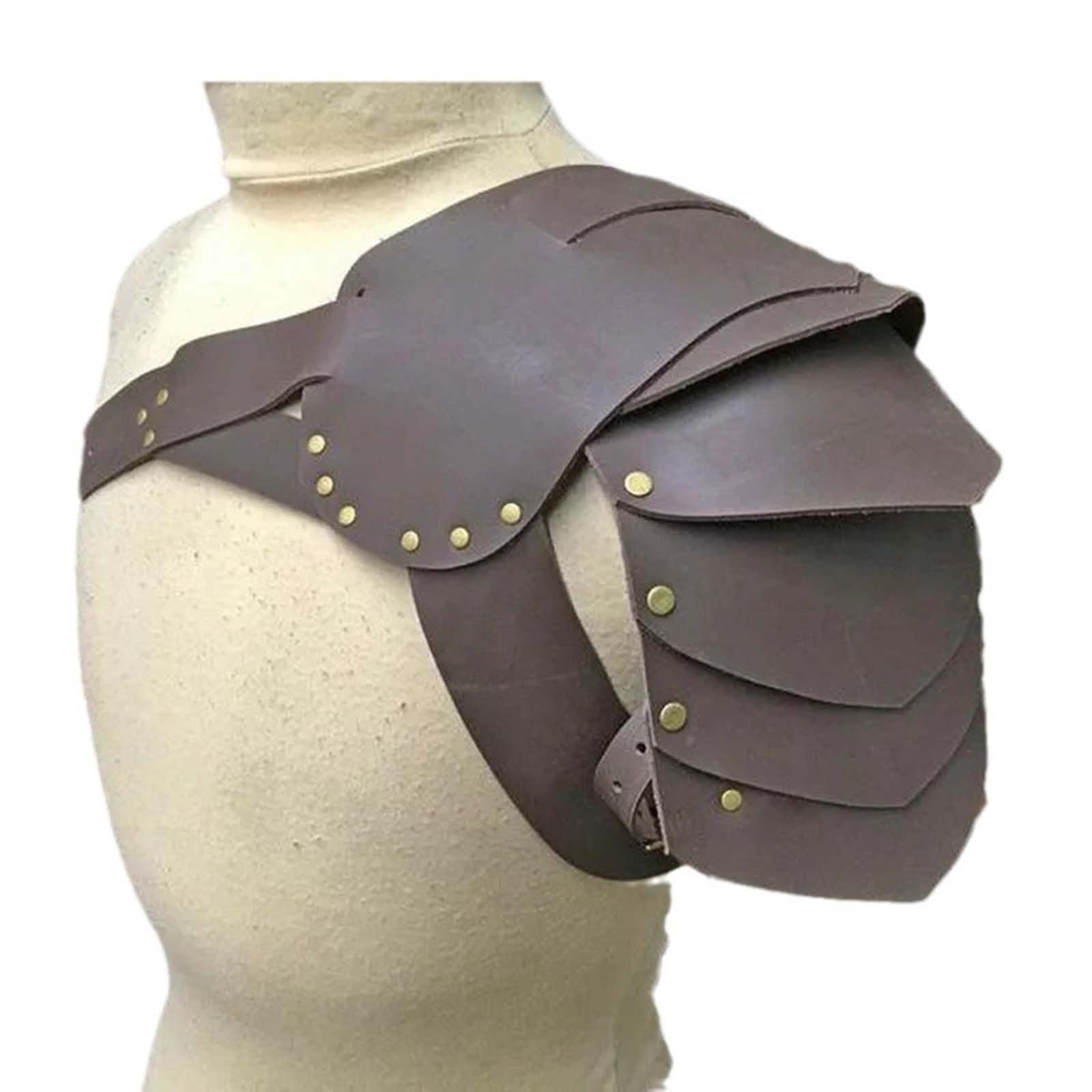 MDFCZXP Mittelalterlicher Krieger Single Shoulder Armor Verstellbarer Schulterschutz PU Leder Körper Brustgurt Ritter Armschutz,Braun