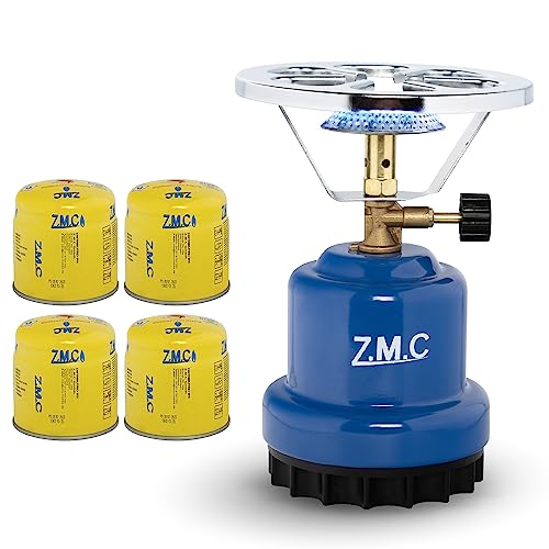 Z.M.C 2-in-1 Campingkocher + 4 Gaskartuschen 190g, tragbarer Gaskocher für Camping 1110 W, Kohleanzünder Outdoor, Kartuschenkocher für Stechkartusche