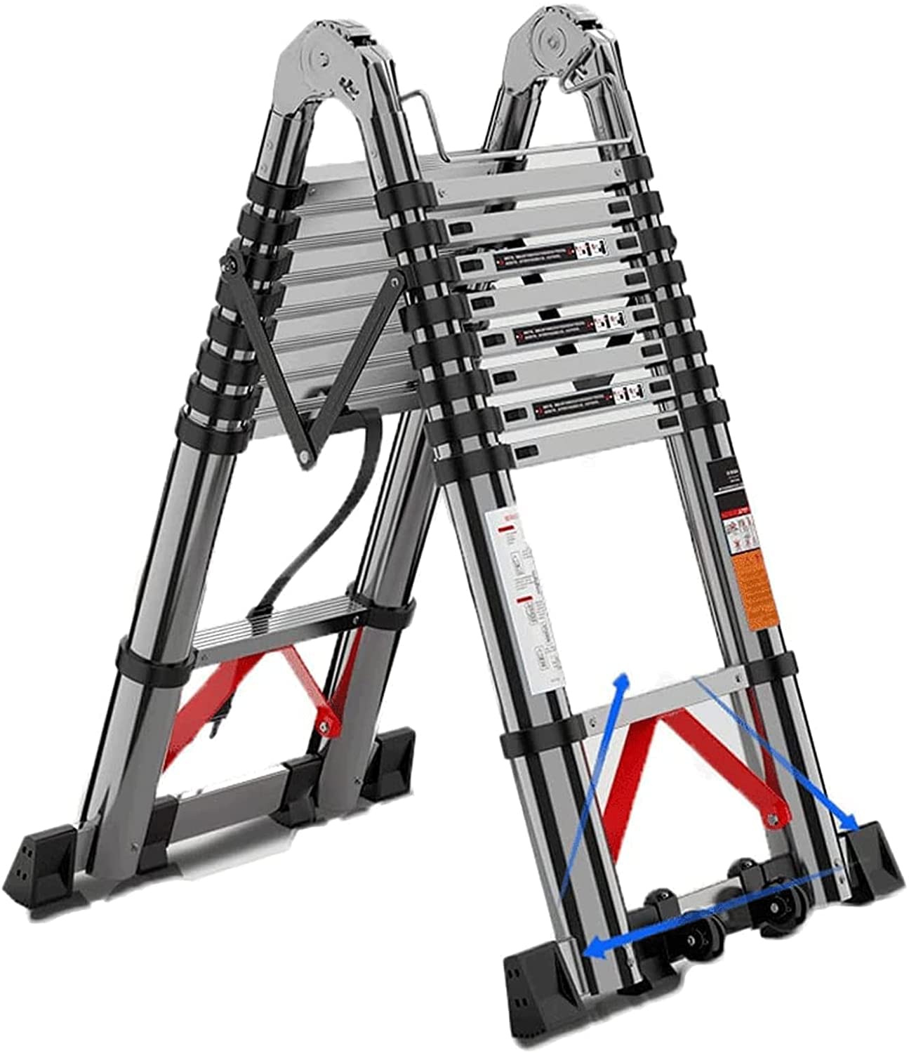 RASOANOA Teleskop-Anlegeleiter, Aluminium-Teleskopleiter, EIN-Knopf-Einzug, hohe zusammenklappbare Leiter mit Verriegelungsmechanismus für Wohnmobil-Dachboden, 150 kg/330 lb Ambitious