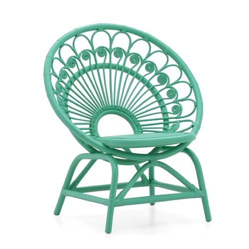 yixinzi-2024 Rattan-Akzentstuhl Gartenstuhl aus natürlichem Rattan – dekorativer Lounge-Sessel in Pfauenform – lässiger Rattan-Stuhl for draußen und drinnen Sessel(Celadon)