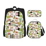 WURTON Corgi Hawaiian Tropical Summer Ananas Print Trendy Rucksack Taschen Lunchbox und Federmäppchen 3 in 1 Verstellbarer Rucksack Set, Schwarz, Einheitsgröße, Schwarz , Einheitsgröße