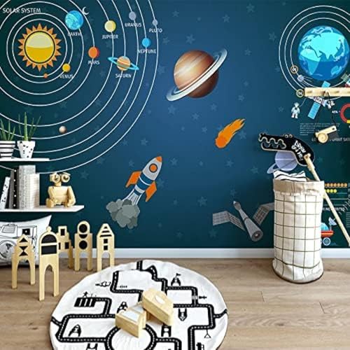 XLMING Handgemalte Cartoon Weltraum Universum Planet Kinderzimmer 3D Tapete Wohnzimmer Sofa Schlafzimmer Esszimmer Home Dekoration Wand-350cm×256cm