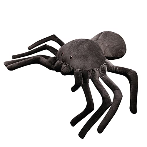 DANAIM Simulation Schwarze Spinne Stofftier, Spinne Plüschtier Großes Kissen Weiches Kissen Süße Wüstentiere Puppen Geschenk for Kinder Geburtstag Weihnachten Halloween(120cm)