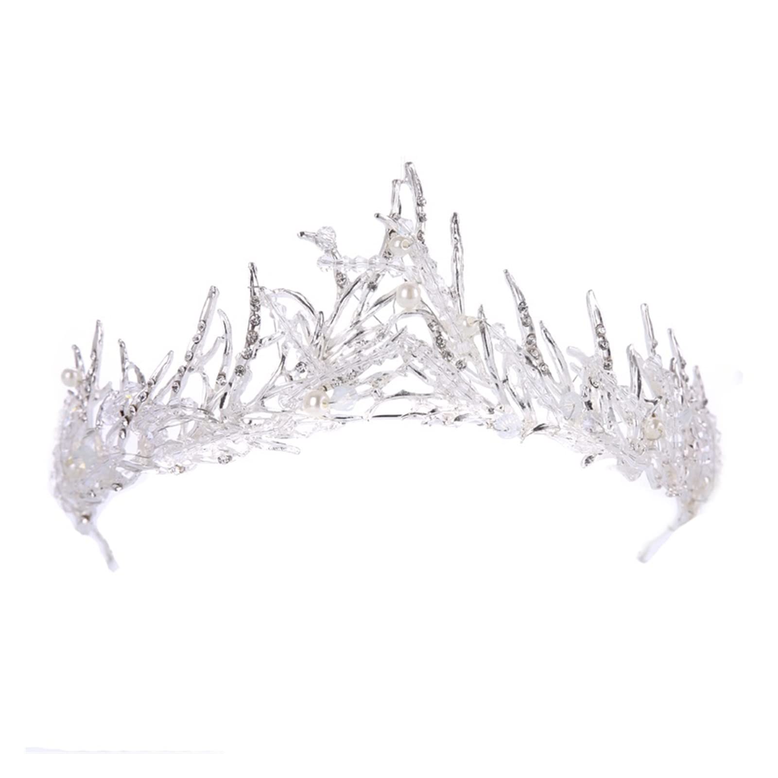 AIHEDOUJ Silberfarbene Hochzeits-Königin-Krone, Haarschmuck, überzogene Strasssteine, Tiaras, Haarschmuck für Frauen, Braut, Hochzeit-Accessoires (Größe: Silber), Stirnbänder (Größe: Braun)