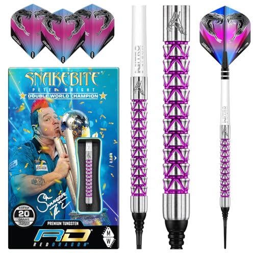 RED DRAGON Peter Wright Snakebite Vyper 18g Fassgewicht, 20g Gesamtgewicht Softip Tungsten Darts mit Flights und Schäfte