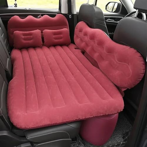 GLILAR Auto Luftmatratze Universal Auto Reisebett Automatische Luftmatratze Isomatte Aufblasbares Rücksitzbett Outdoor Kissen Camping Schlafsofa Autozubehör(Red)