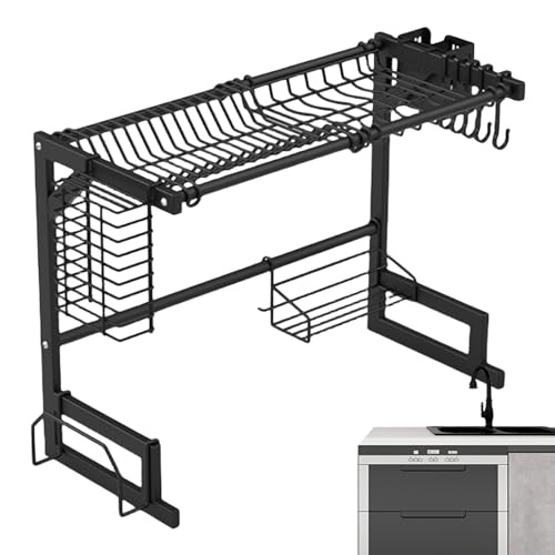 Geschirrtrockner - Besteckhalter, Abtropffläche | Abtropfgestell, rostfreier Geschirrständer mit Spülschwammhalter | Essgeschirr-Aufbewahrungsregal mit Essstäbchenhalter für Schneidebrett, (55 cm, 65
