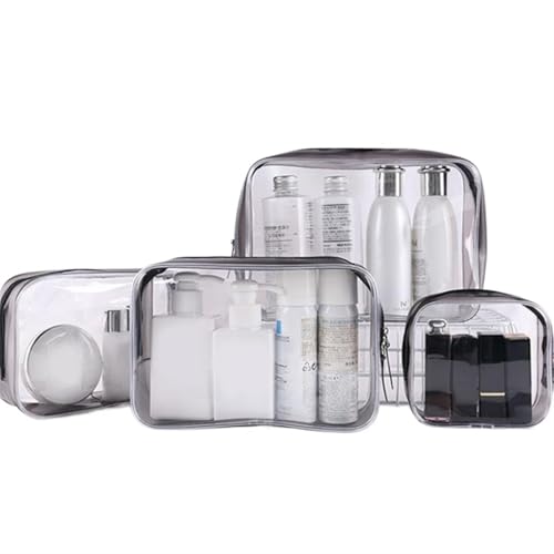 Frauen Reise Kosmetiktasche Freizeit Reißverschluss Kosmetiketui Aufbewahrungstasche Kosmetiketui Beauty Transparente PVC Kosmetiktasche Kosmetiktasche Set(A-black 4pcs)