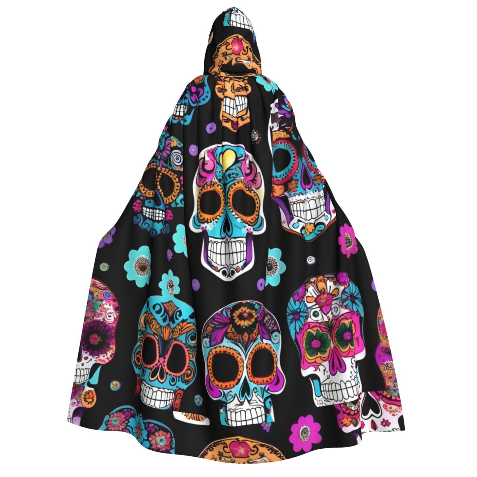 WURTON Sugar Skull Print Unisex Kapuzenumhang Halloween Karneval Vampir Cosplay Umhang Kapuzenumhang Kostüm