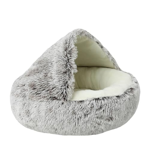 UVDS 2 In 1 Haustier Hund Katze Bett Runde Plüsch Katze Warme Bett Haus Weiche Lange Plüsch Bett for Kleine Hunde Katzen Nest Donut Wärmende Schlafen Bett (Color : Coffe Short Plush, Size : 50cm)