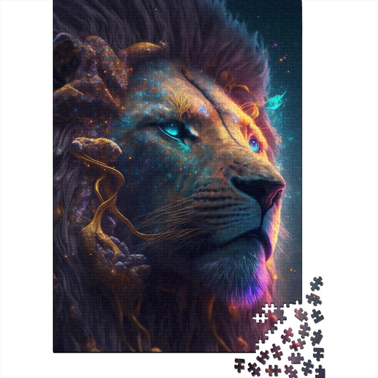 Holzpuzzle Cosmic Lion für Teenager, 500 Teile, Puzzle für Erwachsene und Teenager, Holzpuzzle für Erwachsene und Teenager (Größe: 52 x 38 cm)