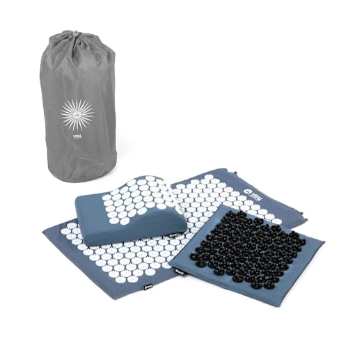 Akupressur-Set DELUXE SOFT (blau): Akupressurmatte (74 x 44 cm) Akupressur-Fußmatte mit Kissen im günstigen Set, Entspannungsmatte, Fußreflexzonen-Massage