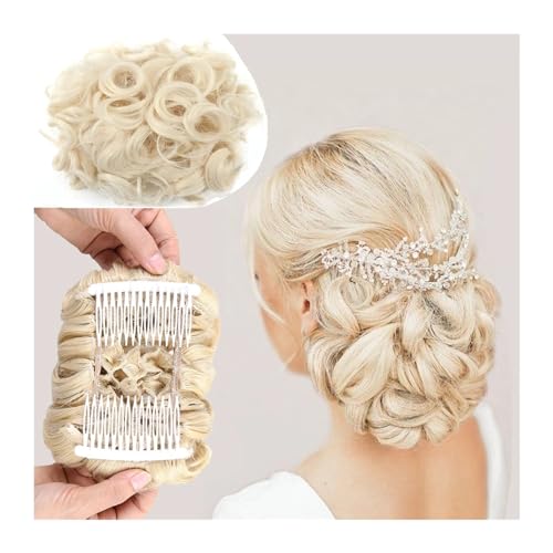 Haarteile Haarknoten Kurze, unordentliche, lockige Haarknotenverlängerung, leicht dehnbare Haarkämme, Clip-in-Pferdeschwanzverlängerung, Haargummi, Chignon-Tablett, Pferdeschwanz Brötchen Haare(Q1-60)