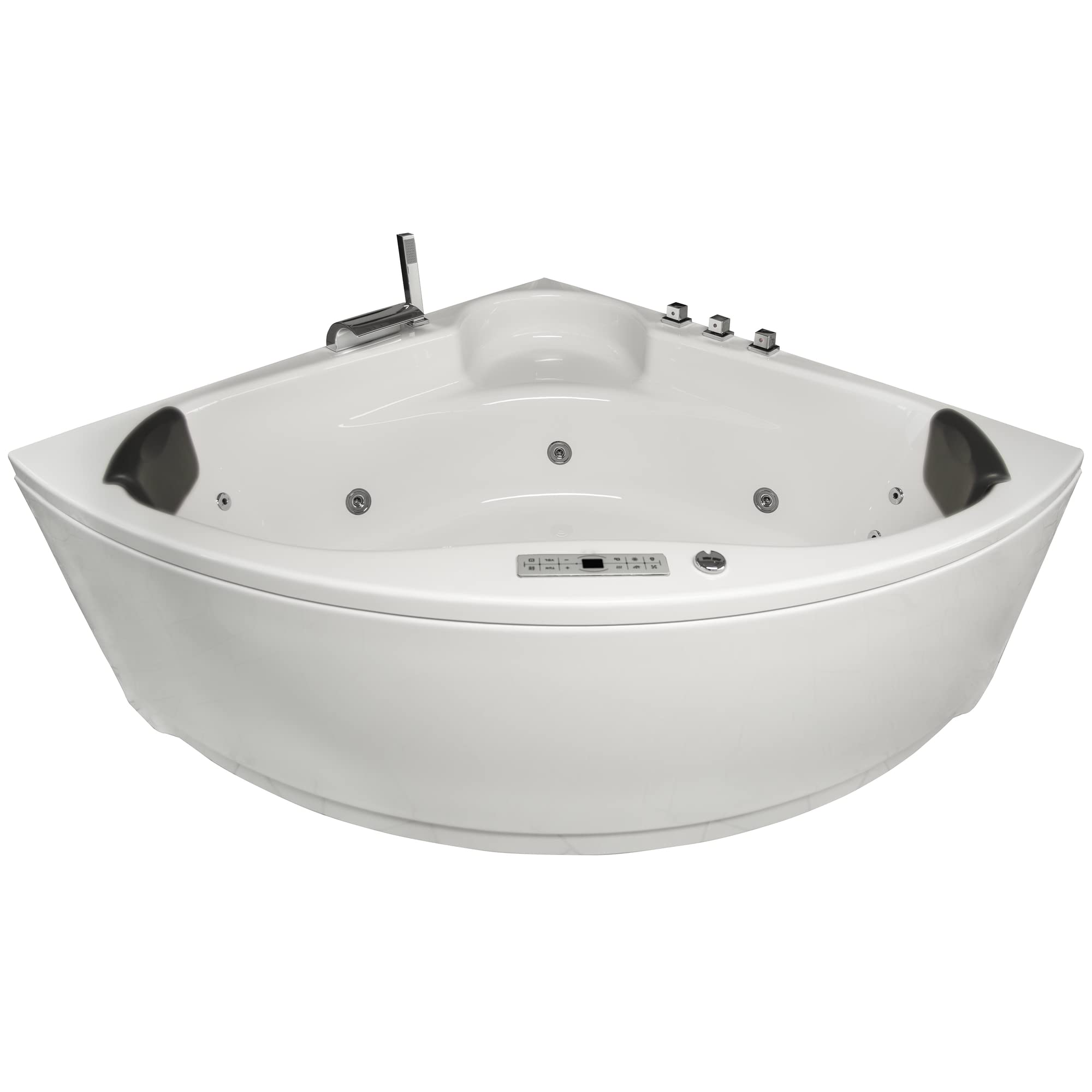 Basera® Classic Indoor Eck-Whirlpool Badewanne Futuna mit 21 Massagedüsen, Wasserfall, LED-Ambiente, Touchpanel, Bluetooth und Radio