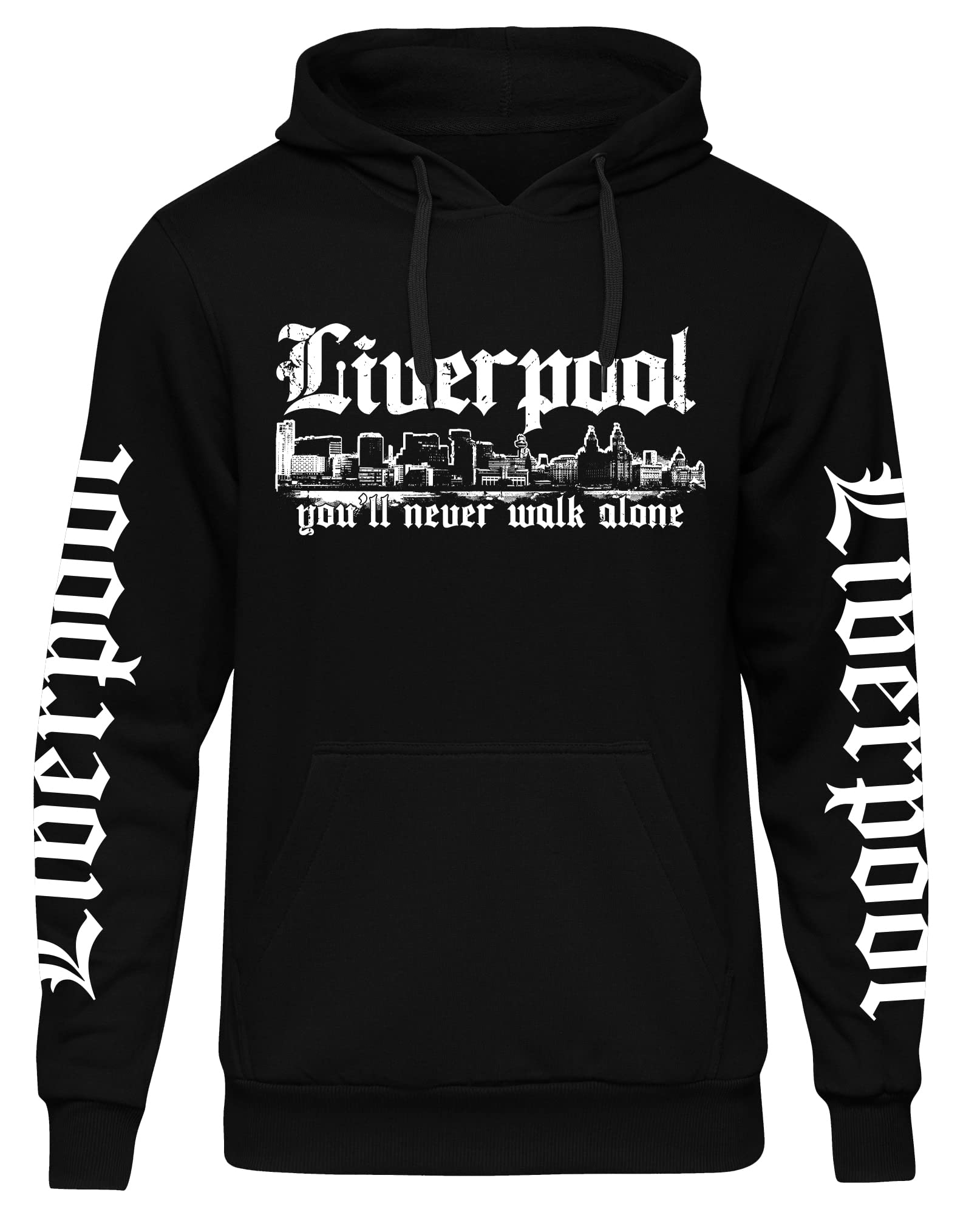 UGLYSHIRT Liverpool Skyline Herren Kapuzenpullover | Stadt Sport Fussball Pullover Hoodie Ultras | M1 FB+Ärmeldruck Schwarz (M)