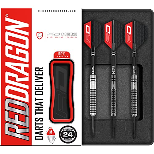 RED DRAGON Gian Van Veen 24 Gramm Premium Wolfram Darts Set mit Flüge und Stielen