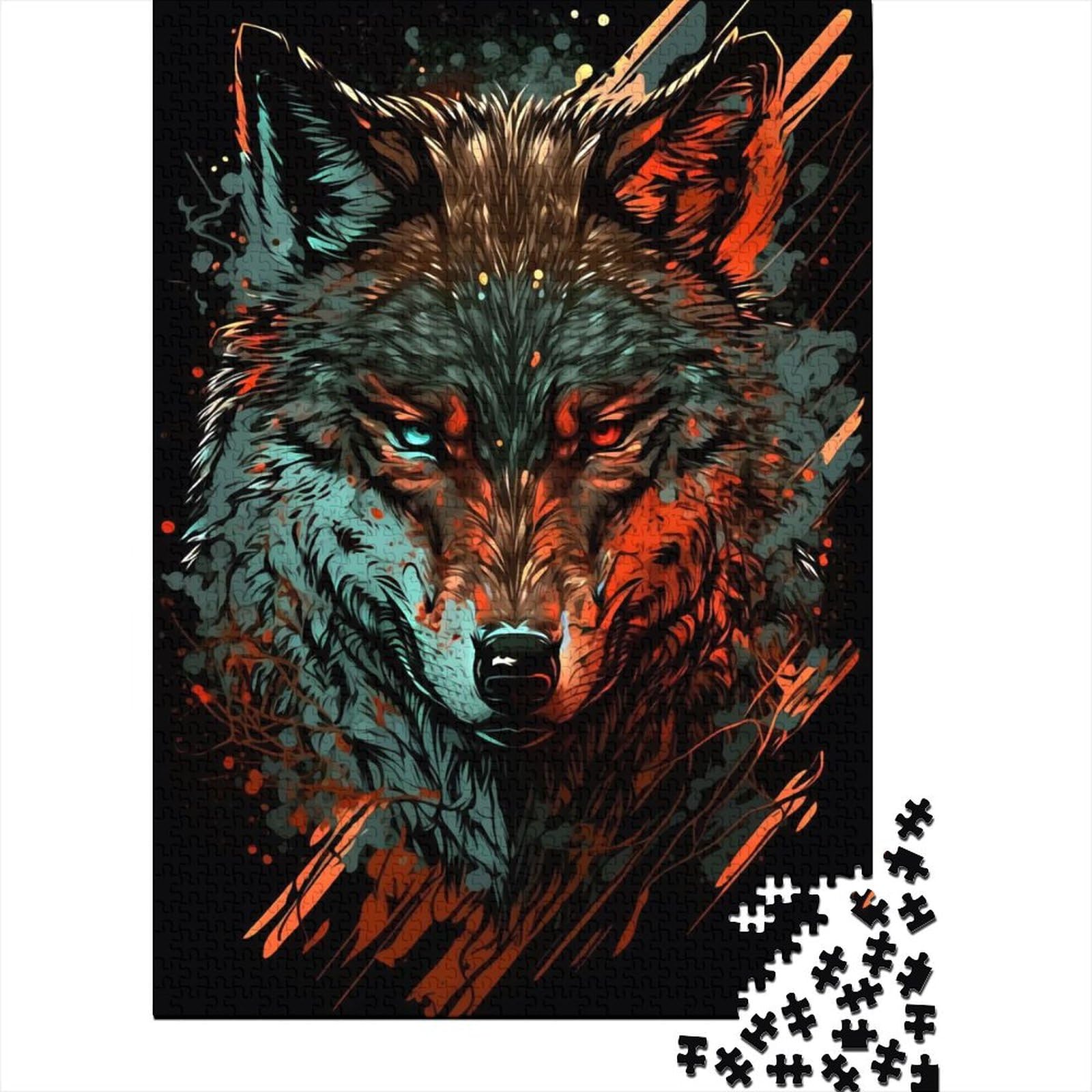 1000-teiliges Puzzle für Erwachsene Teenager, abstraktes Wolfsporträt, Holzpuzzle, Puzzle für Erwachsene und Teenager, nachhaltiges Puzzle für Erwachsene, 75 x 50 cm