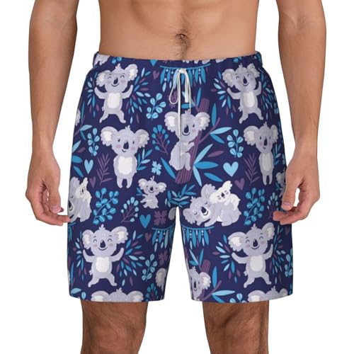 Lovely Koala Print Herren Doppellagige Badehose - Hawaii Beach Shorts mit elastischem Bund, Weiss/opulenter Garten, X-Large