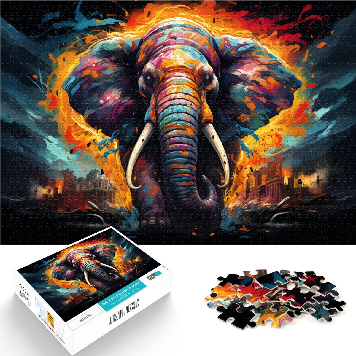 Puzzlespiel Fantasie bunter Elefant 1000 Teile Holzpuzzle Jedes Teil ist einzigartig - Anspruchsvolles Familienspaßspiel 1000 Teile (50 x 75 cm)