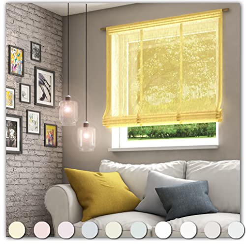 Neutex for you! LIBRE ECO Raffrollo mit Stangendurchzug, Vorhang, Gardine, Halbtransparent, 140 x 100 cm (H/B), 482038, Made in Germany, Oeko-Tex Standard 100, gelb