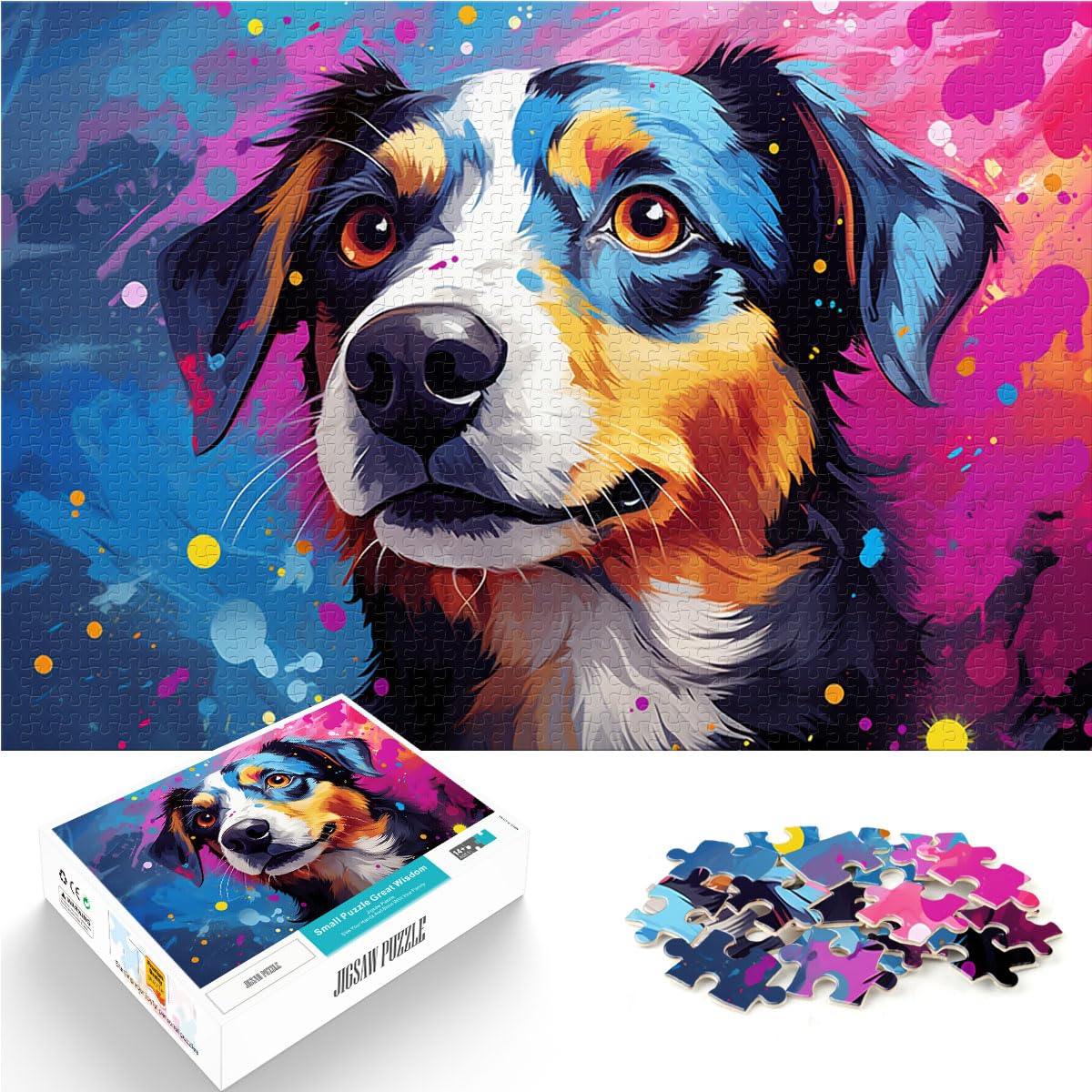 Puzzle, farbenfroher Psychedelischer Jack Russell Terrier, 1000 Teile, Holzpuzzle, Spielzeug, Puzzle, Lernspiele, Stressabbau-Puzzle, 1000 Teile (50 x 75 cm)