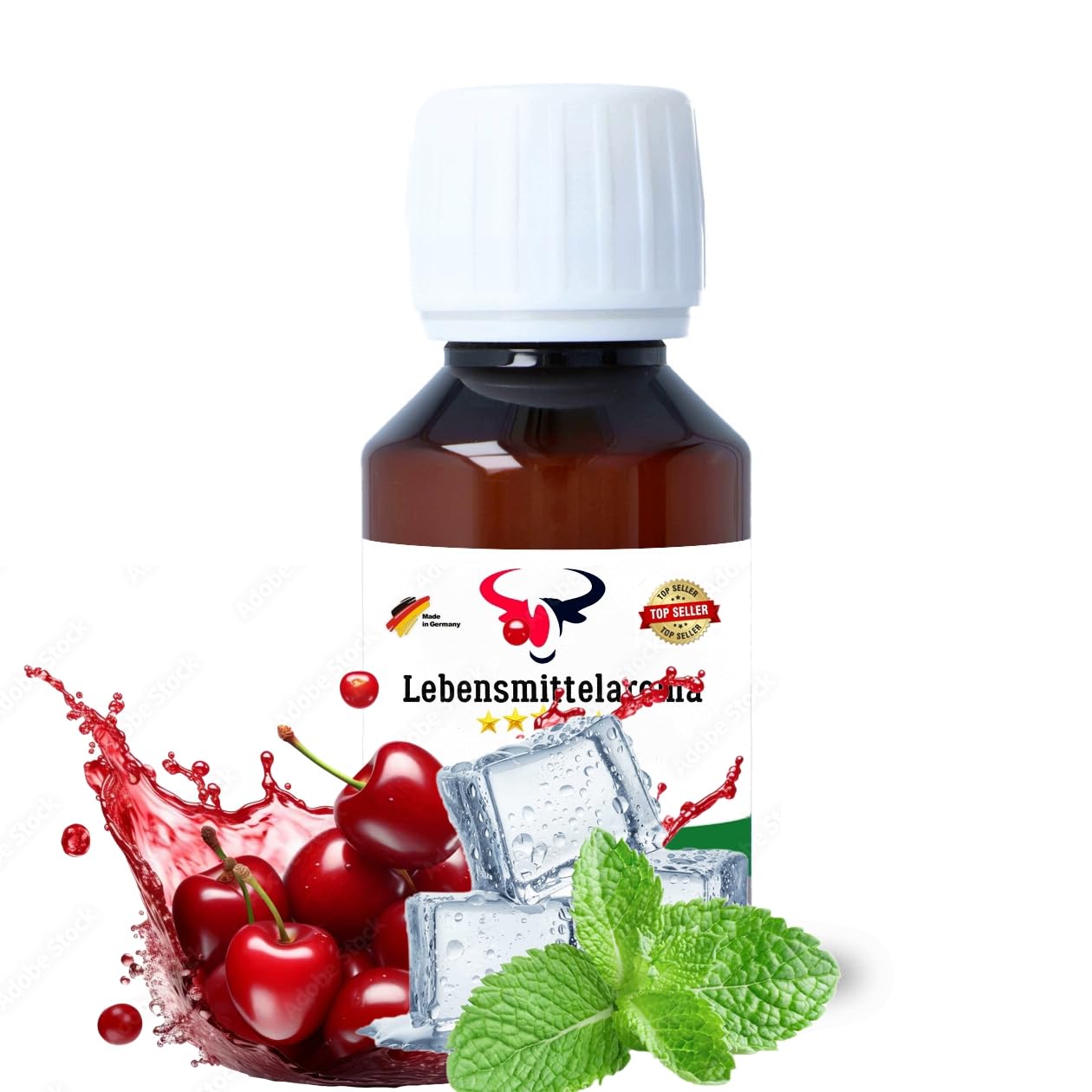 Kirsche Menthol Konzentrat Drops hochkonzentriertes Aroma Lebensmittelaroma Intensives Aroma zum Backen in Lebensmitteln & Getränken, für Diffuser Vernebler Nebelmaschinen Wassersprudler uvm. (100 ml)