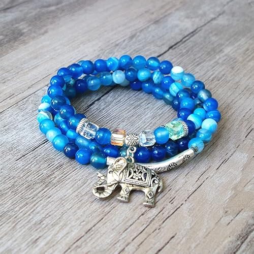 6 MM 108 Perlen Tibetischen Buddha Kopf Elefant Chakra Armband Mala Yoga Zen   Charme Strang Perlen Armband Schmuck Blau,blau