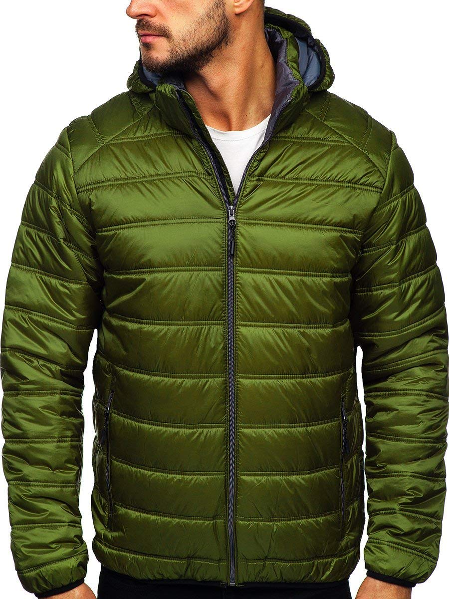 BOLF Herren Steppjacke Übergangsjacke Daunenjacke Reißverschluss Sportjacke Gepolstert Zip Outdoor Casual Style FREESTEP BK111 Grün XL [4D4]