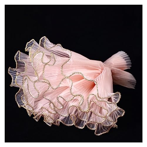 Blumen Geschenkpapier 5 Yards Wave Mesh Garn Blume Geschenkpapier DIY Kunst Hochzeit Party Valentinstag Dekor Blumenstrauß Geschenkverpackung Spitzengaze(Golden border pink)