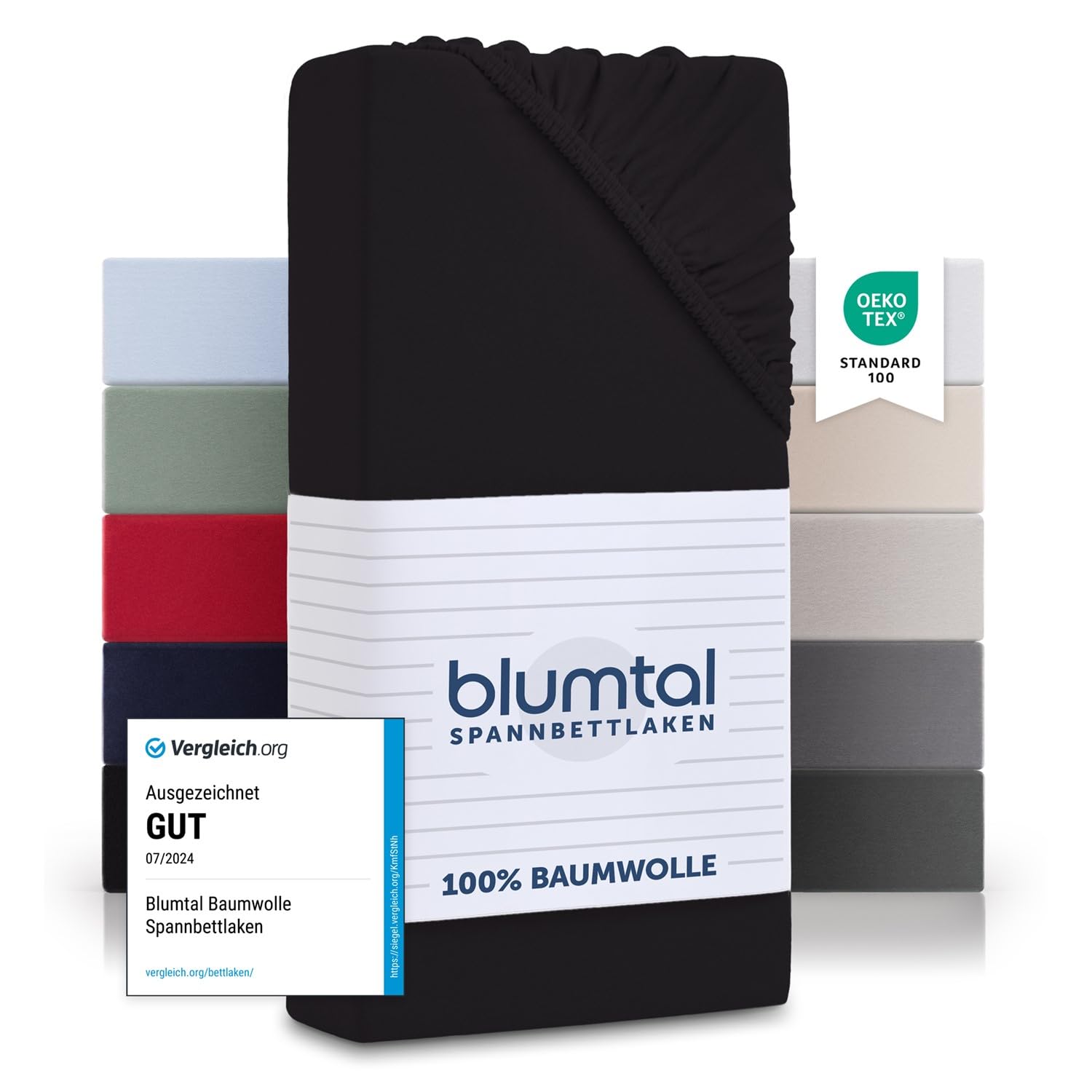 Blumtal® Basics Spannbettlaken 140x200cm Jersey im 2er Set - Spannbettlaken 140x200cm Baumwolle - Oeko-TEX zertifiziertes Bettlaken 140x200 Baumwolle - Spannleintuch 140x200 cm - Leintuch - Schwarz