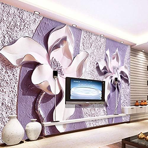 XLMING Stilvolle Abstrakte Lila Blume Relief Bild Küche Esszimmer Arbeitszimmer Wohnzimmer TV Hintergrund Wand 3D Tapete-150cm×105cm