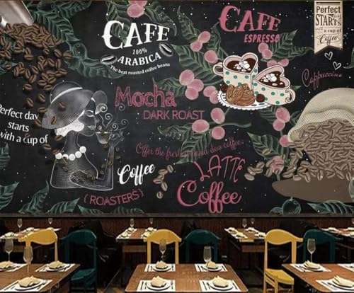 Kreidetafel Kaffee Abstrakte Frau Kaffeebohne 3D Tapete Poster Restaurant Schlafzimmer Wohnzimmer Sofa TV Dekorative Wand-350cm×256cm